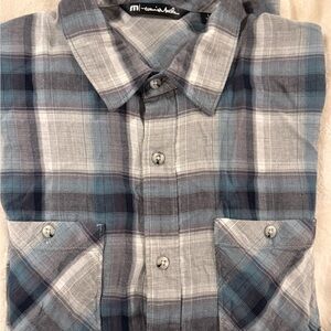 Travis Mathew Gray and Blue Plaid Shirt